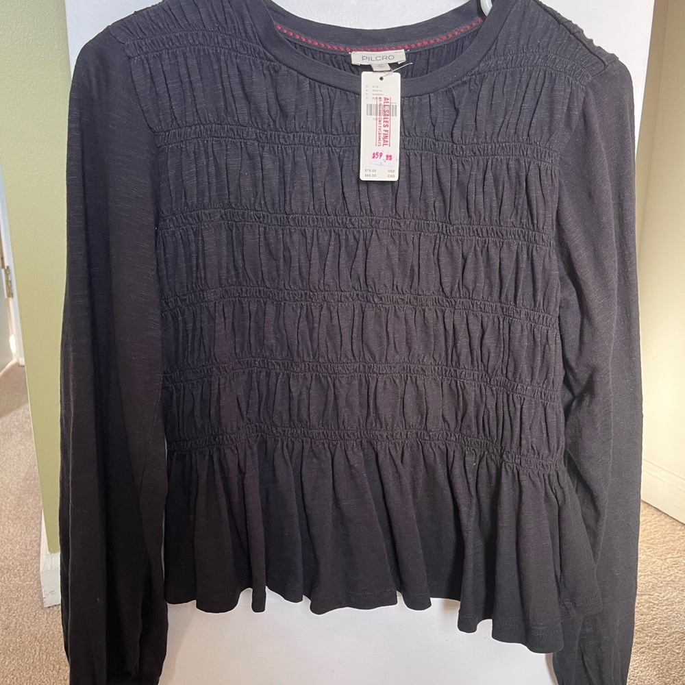PILCRO LONG-SLEEVE SMOCKED TOP NWT
